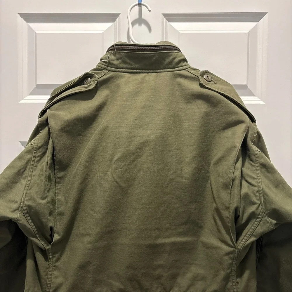 Vintage 80s US Army OG 107 Field Jacket Olive Green Military Coat Medium Long